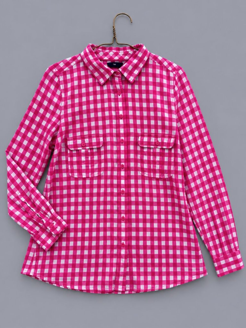 GAP Women's Pink & White Gingham Top Blouse Shirt Vichy sz L